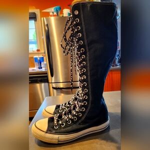 Knee High-Top Black Lace-Up Sneakers